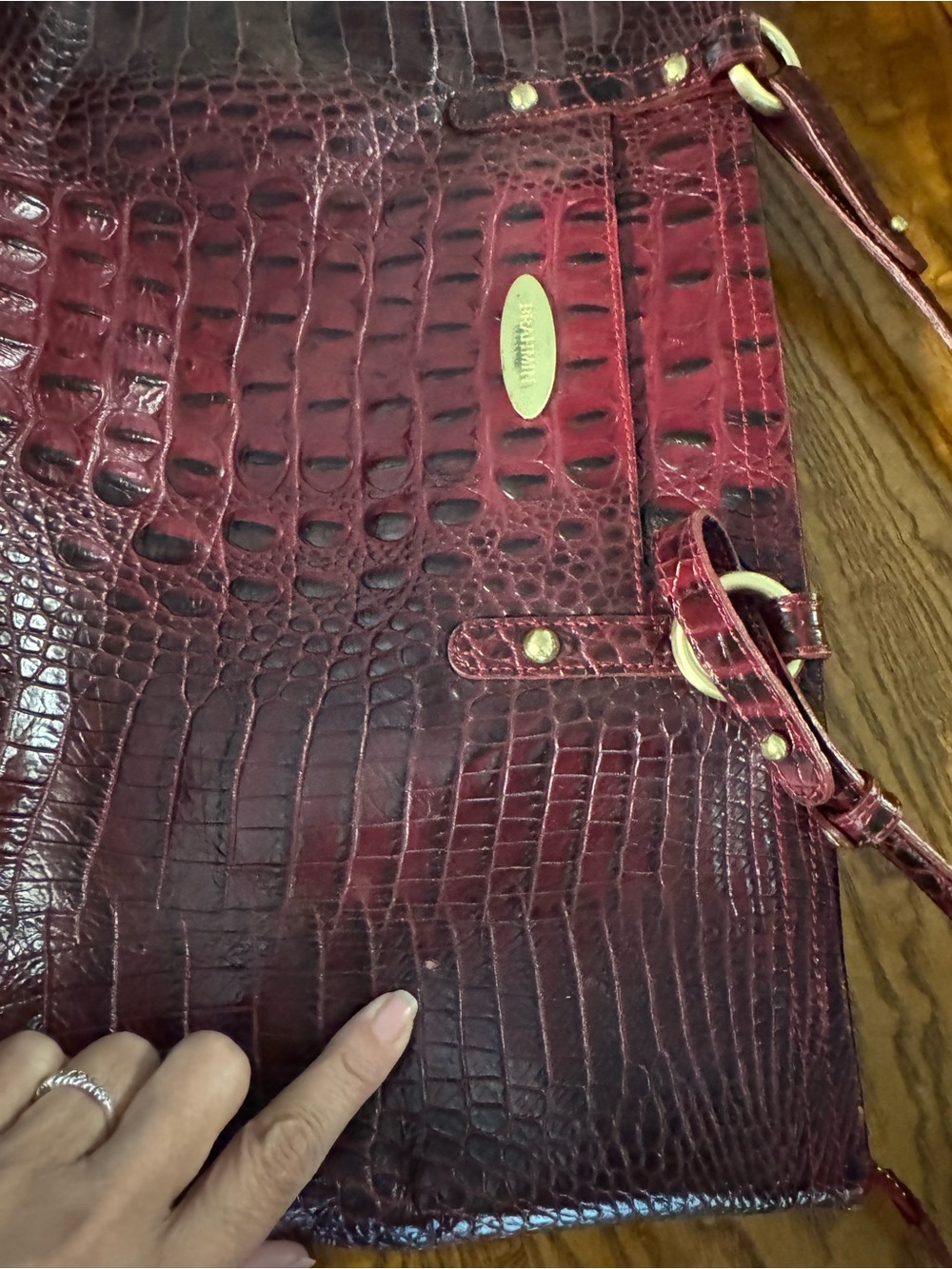 Brahmin Wine Croc-Embossed Leather Tote with Gold Hardware - Picture 9 of 15